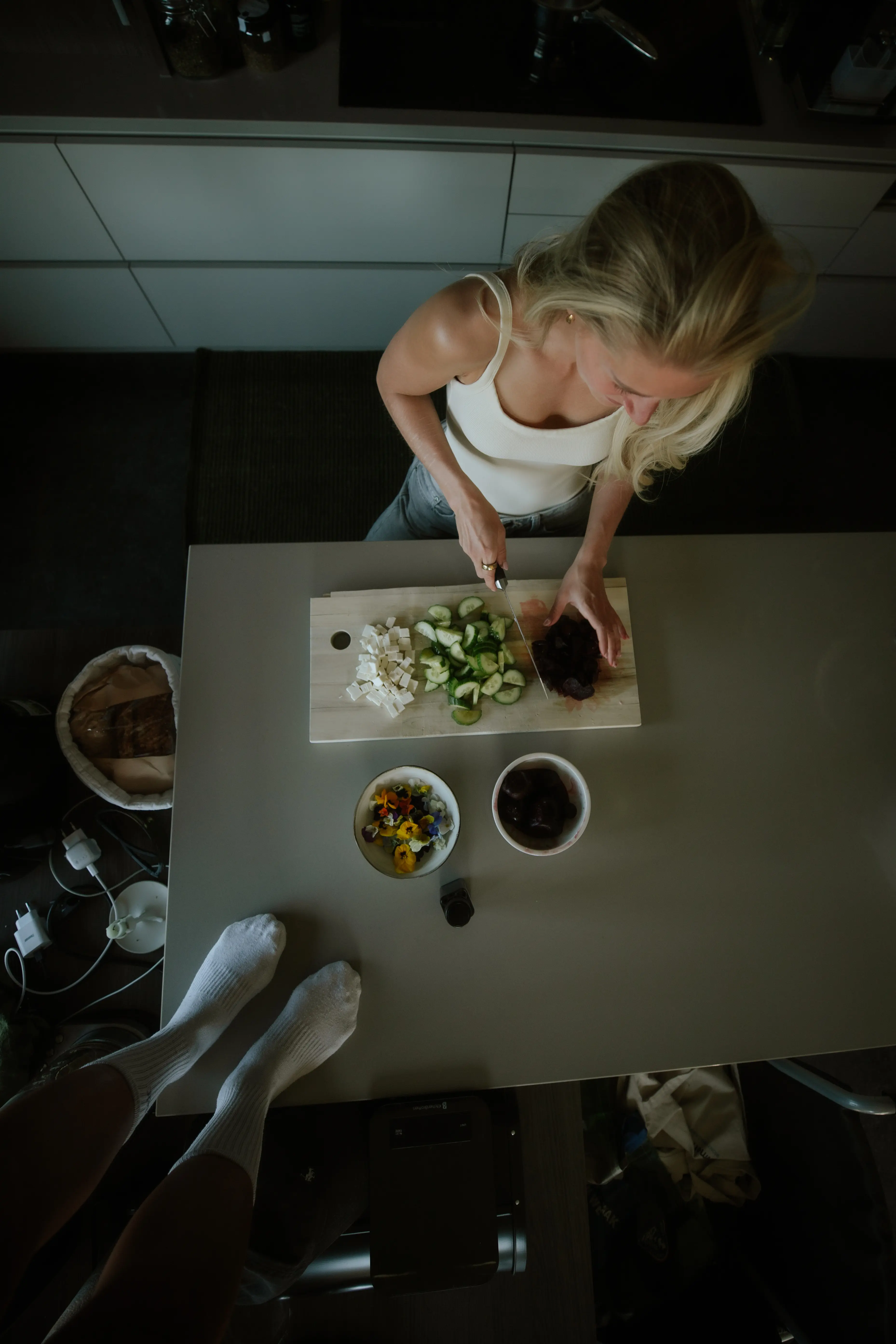 Food preparation viewed from above
